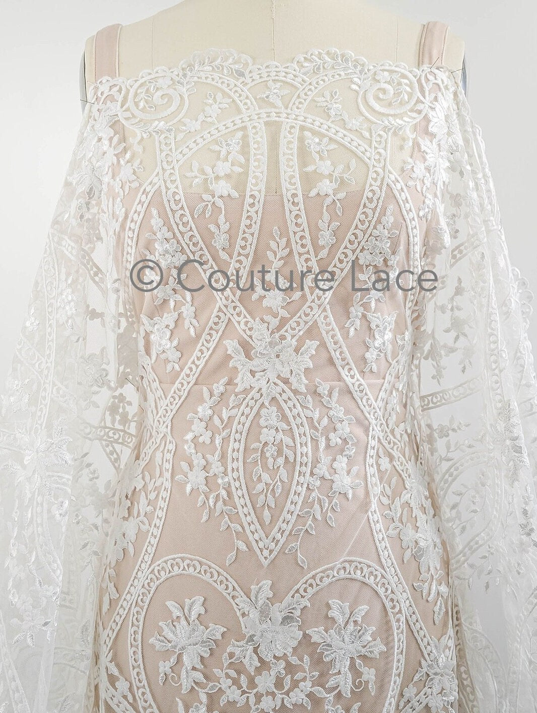 Blumen Braut Spitze Off-White/ Brautspitze mit Blumen/ Blumen Hochzeit Spitze/ Couture Spitze// L23-575