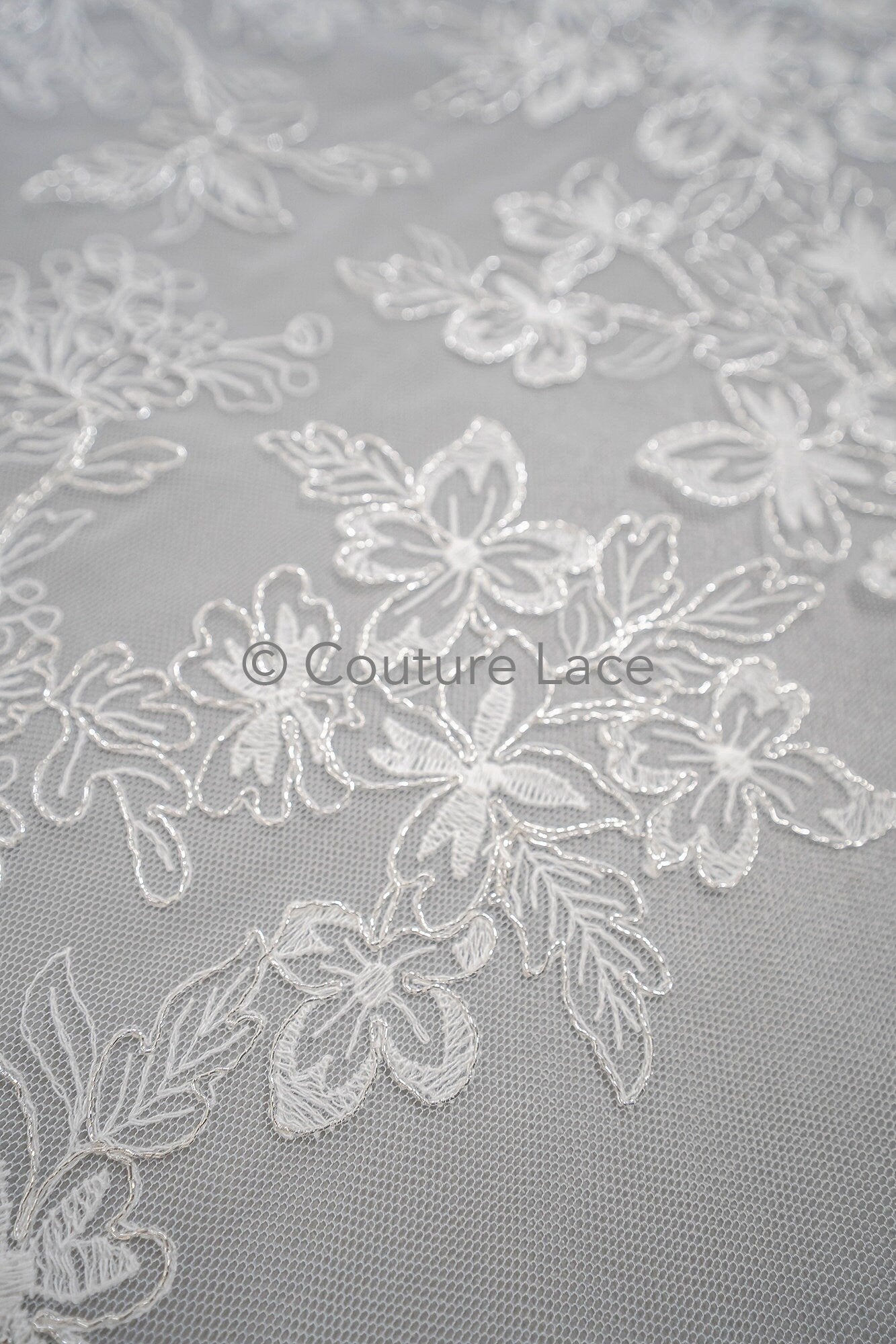 Blumen Braut Spitze Off-White Silber/ Brautspitze mit Blumen/ Blumen Hochzeit Spitze/ Couture Spitze// L23-586