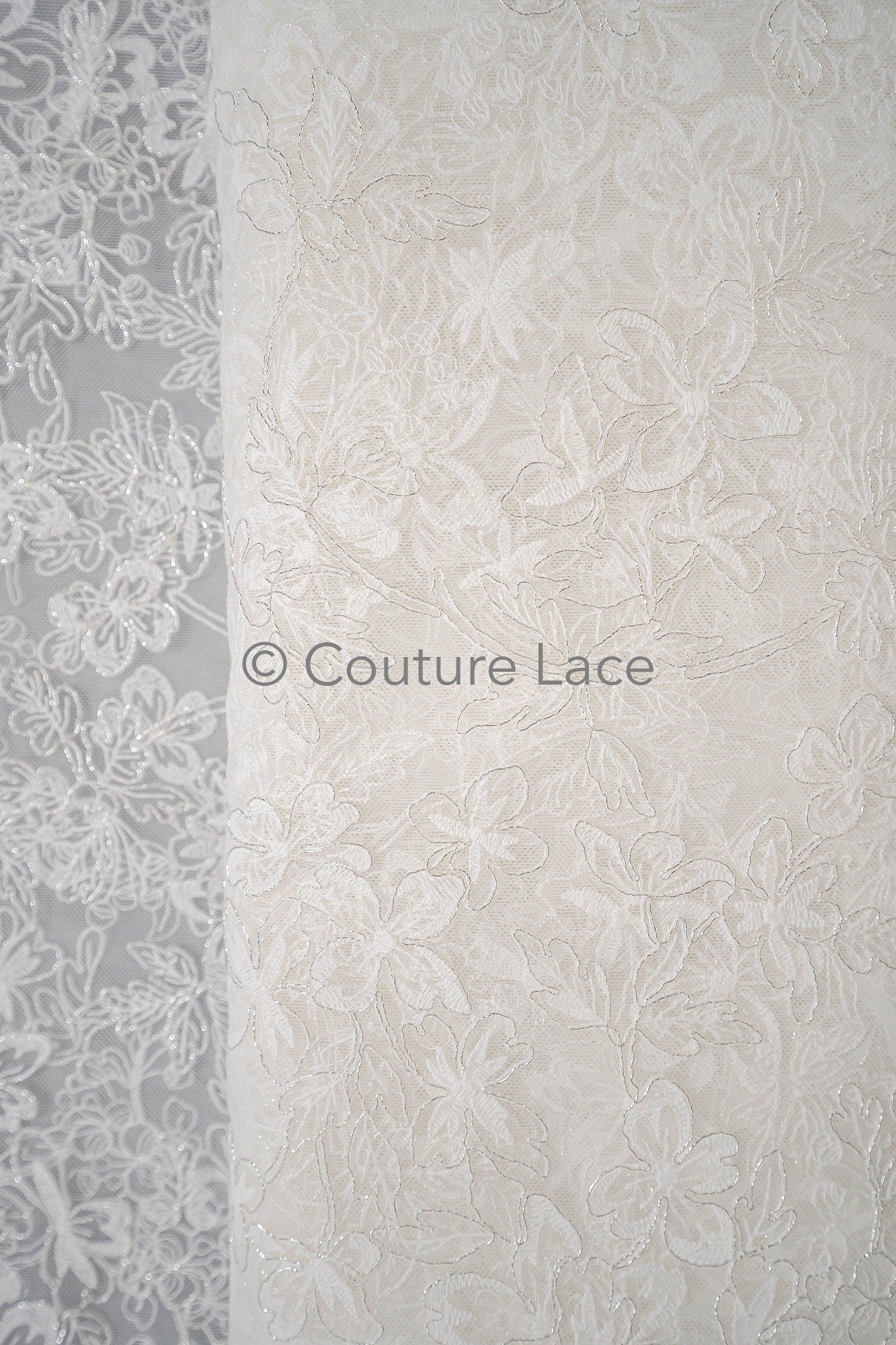 Blumen Braut Spitze Off-White Silber/ Brautspitze mit Blumen/ Blumen Hochzeit Spitze/ Couture Spitze// L23-586