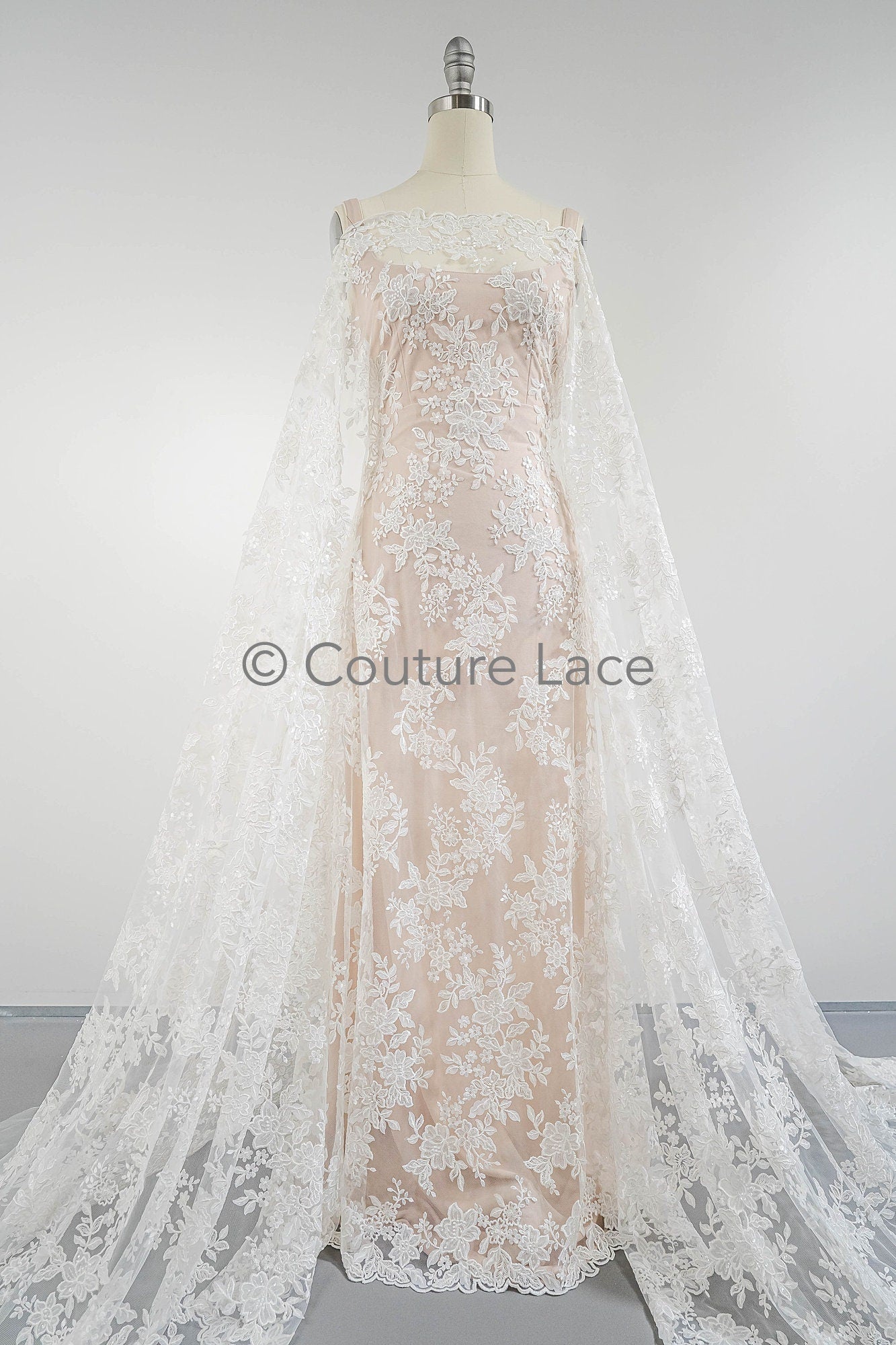 Blumen Braut Spitze Off-White/ Brautspitze mit Blumen/ Blumen Hochzeit Spitze/ Couture Spitze mit Pailletten// L23-588