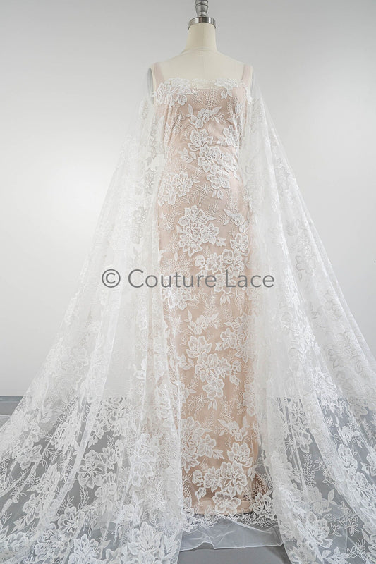 Encaje de novia floral / material de encaje de novia / encaje de novia color marfil / encaje floral para bodas / encaje couture // L23-589