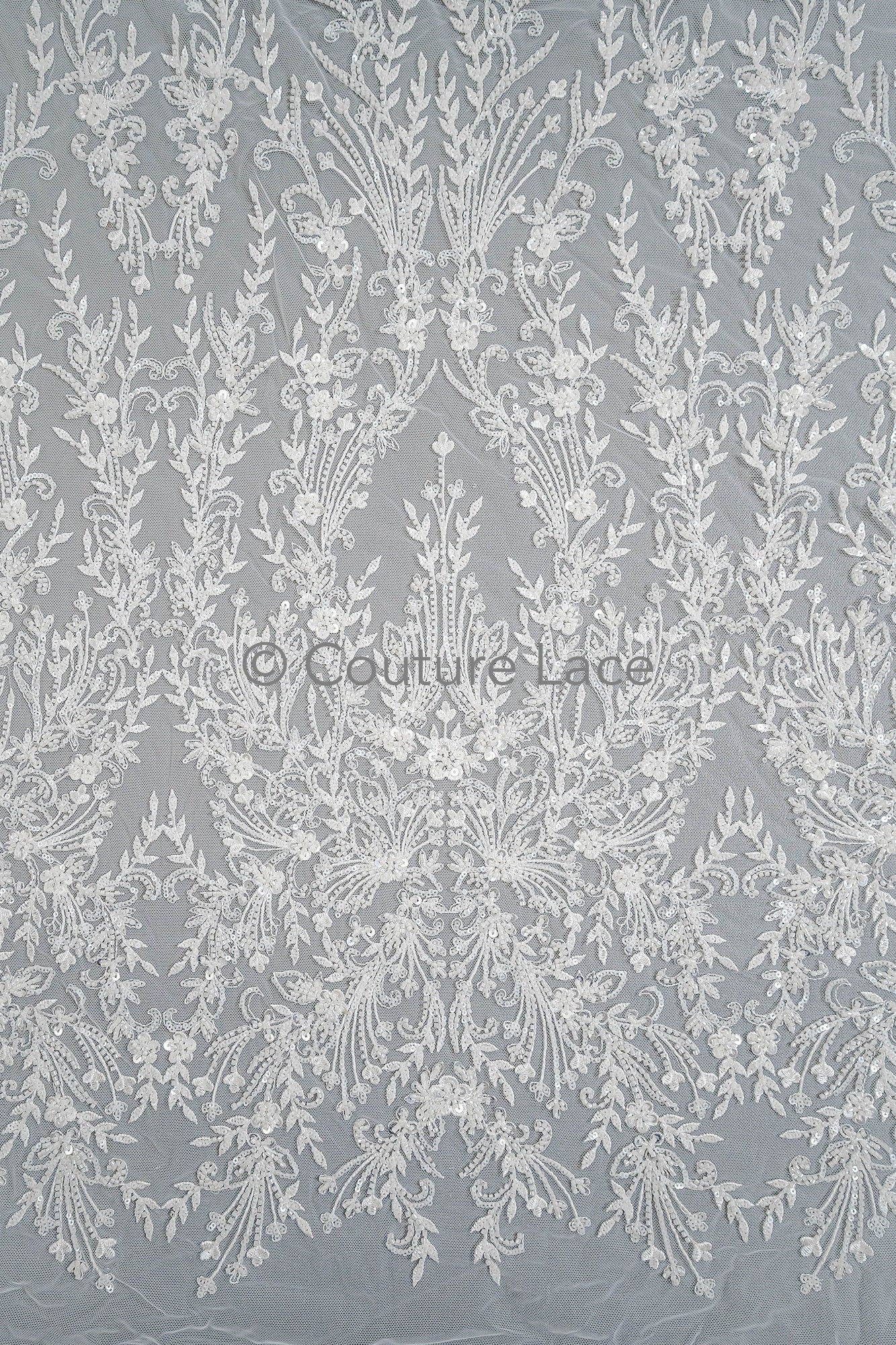 Perlen Spitzenstoff Off-White/ Couture Spitzenstoff/ Braut Spitzenstoff/ Perlen Spitze// L23-543