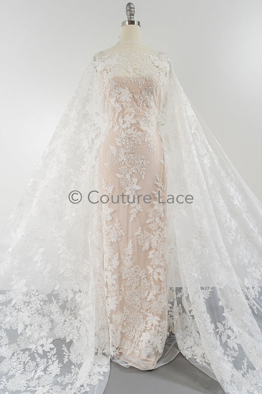 Perlen Spitzenstoff Off-White/ Braut Spitzenstoff/ romantischer Blumen Spitzenstoff mit Pailletten & Perlen/ Hochzeit Spitzenstoff// L23-592