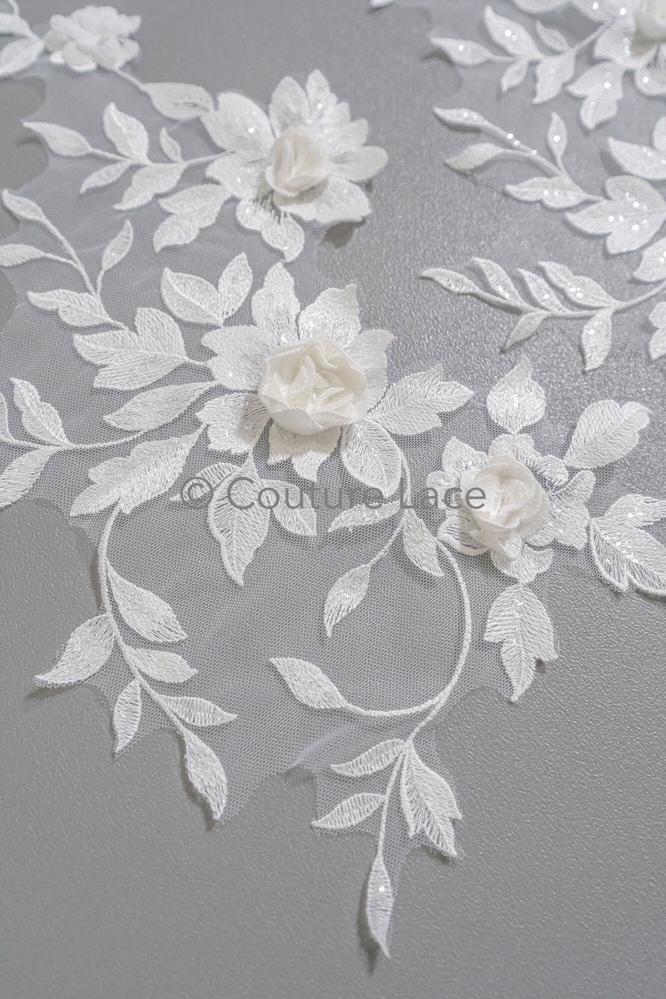 Schöne 3D Blumen Applikation/ Perlen Braut Aufnäher/ Hochzeitskleid Spitzenapplikation/ Brautblatt Applikation/ A23-339
