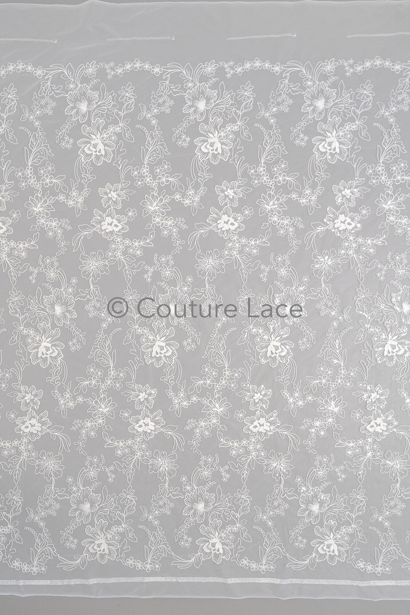 Floral Bridal Lace Off-White/ Bridal lace with flowers & sequins/ floral bridal lace// L23-554