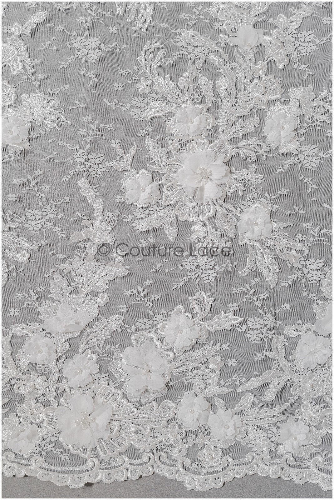 Perlen Spitze Stoff mit 3D Blumen/ Couture Spitzenstoff Off-White/ Braut Spitzenstoff/ Perlen Spitze// L22-426