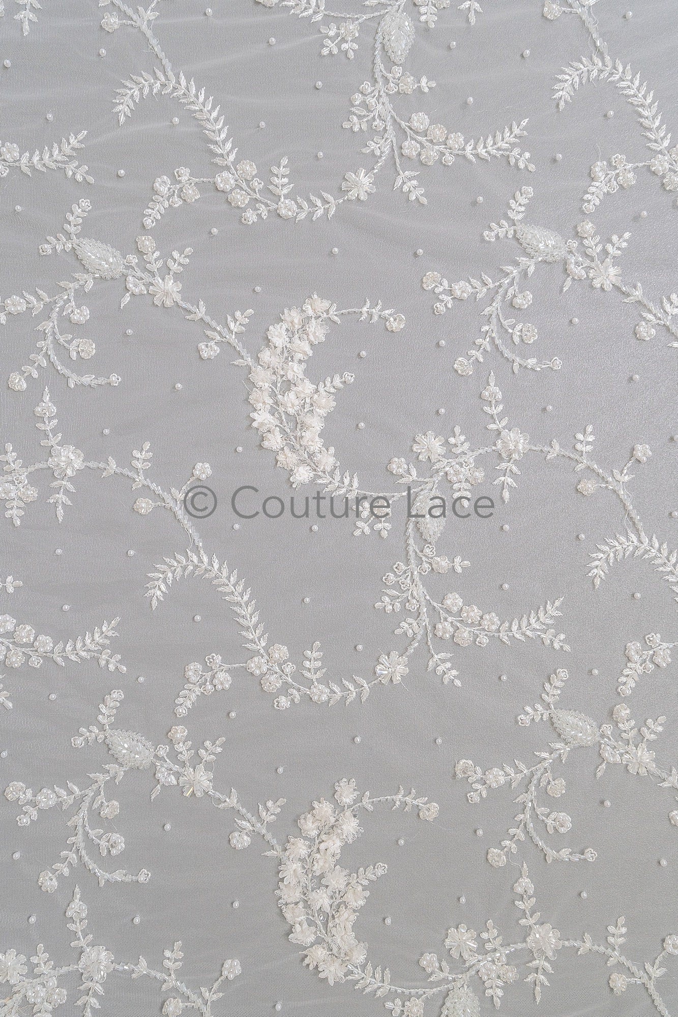 3D Blumen Perlen Spitzenstoff/ wunderschöner Spitzenstoff mit Perlen / romantische Perlen Braut Spitze // L23-533