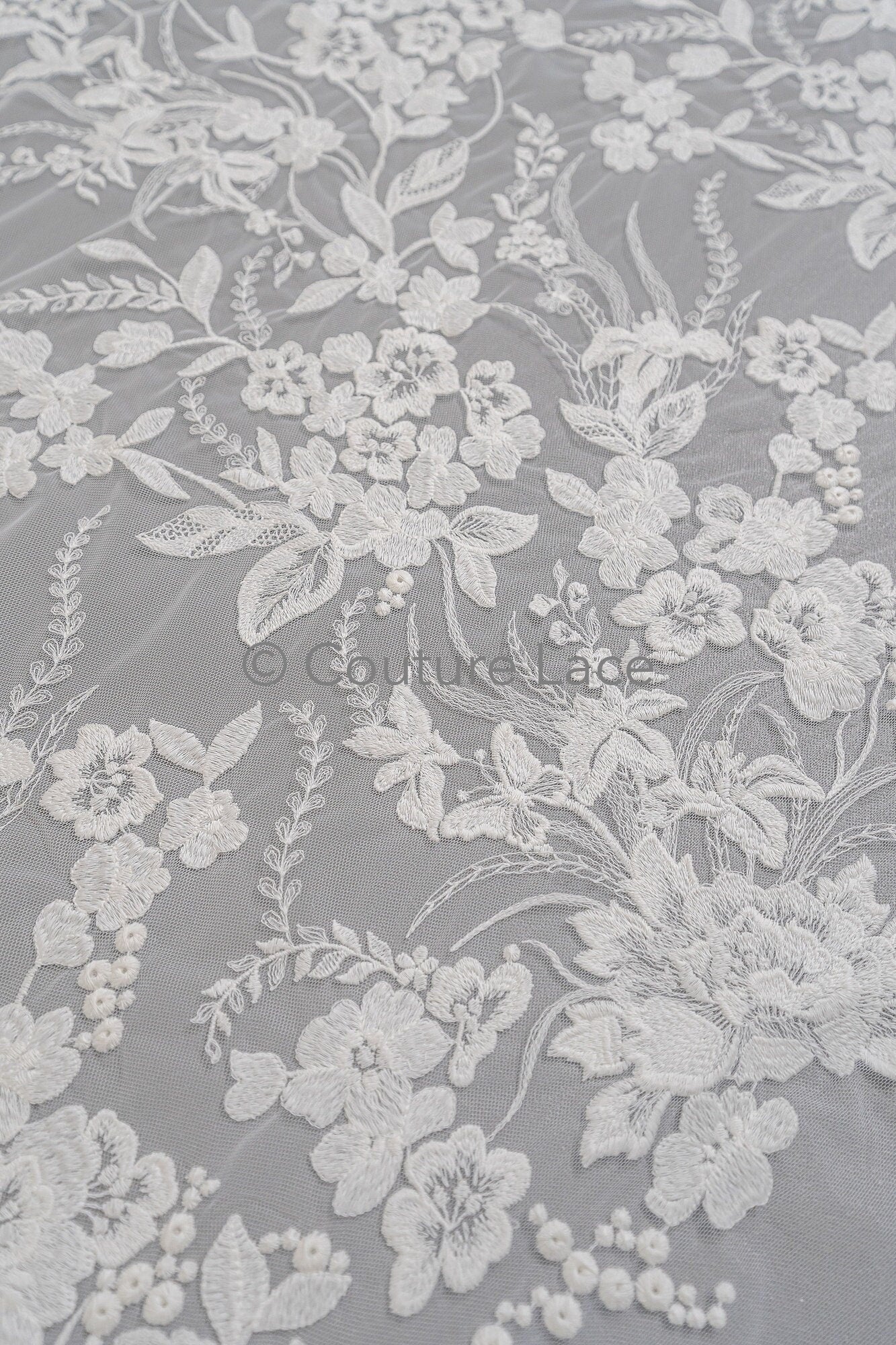 Blumen Braut Spitze Off-White/ Brautspitze mit Blumen/ Blumen Hochzeit Spitze/ Couture Spitze// L23-074