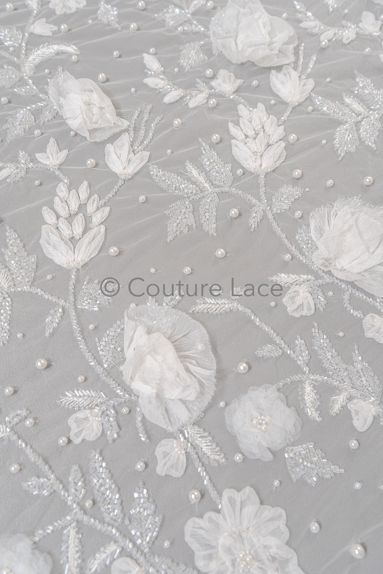 3D Blumen Spitzenstoff Off-White/ Braut Spitzenstoff/ romantischer Blumen Spitzenstoff/ Hochzeit Spitzenstoff// L23-187