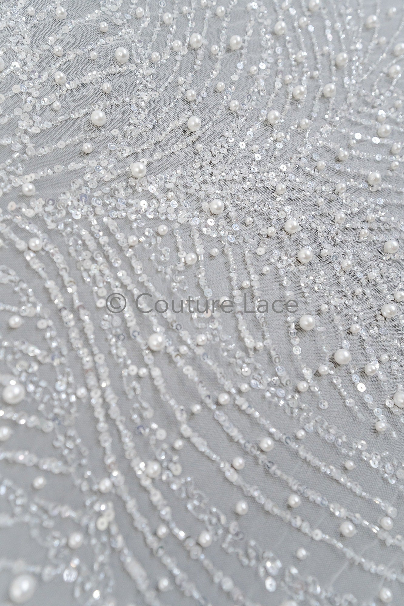 Perlen Brautspitze Stoff Off-White/ Braut Stoff mit Perlen/ Luxus Brautspitze// L23-528