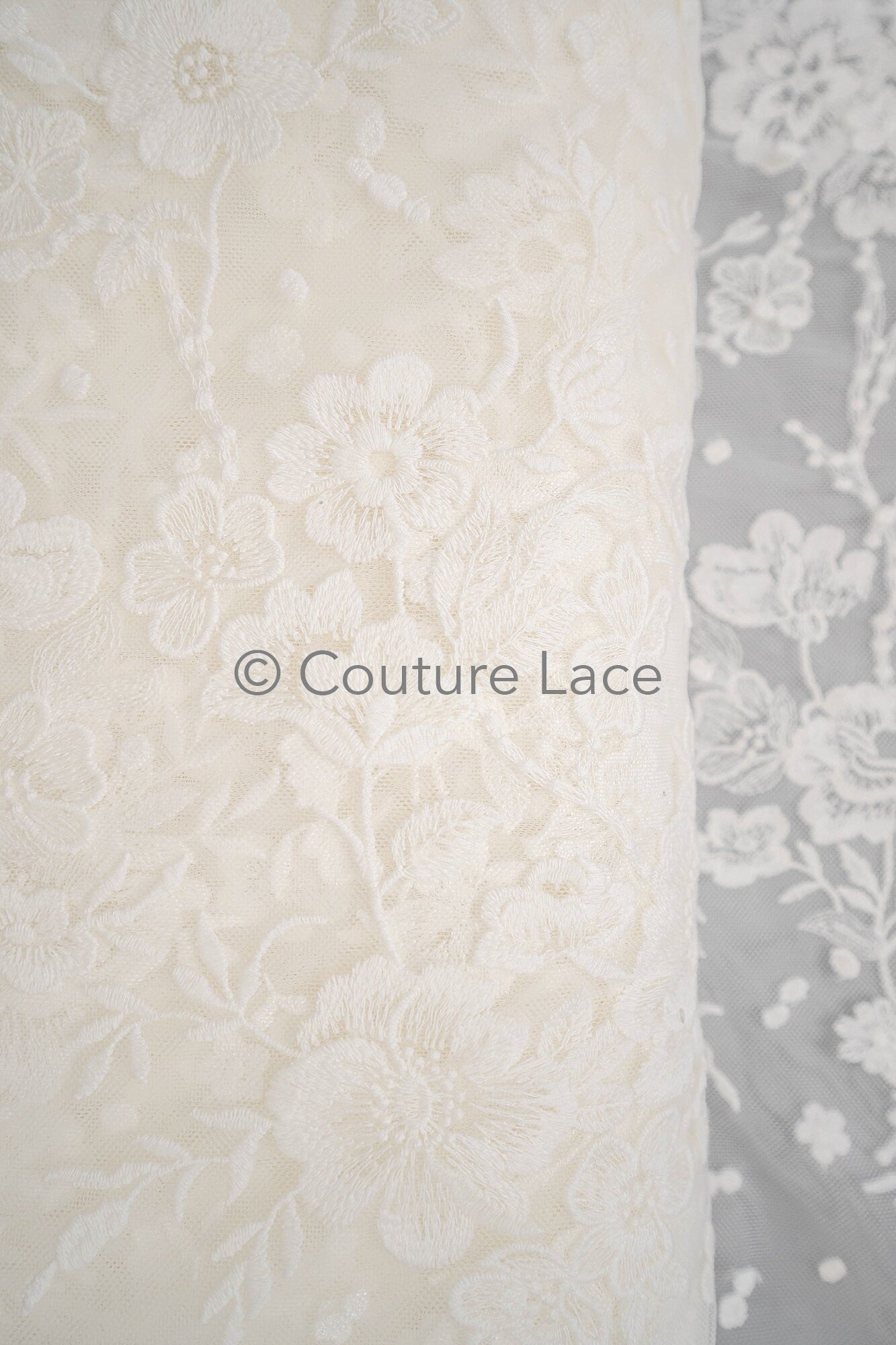 Floral Bridal Lace Off-White/ Bridal Lace with Flowers/ Floral Wedding Lace/ Couture Lace// L23-594