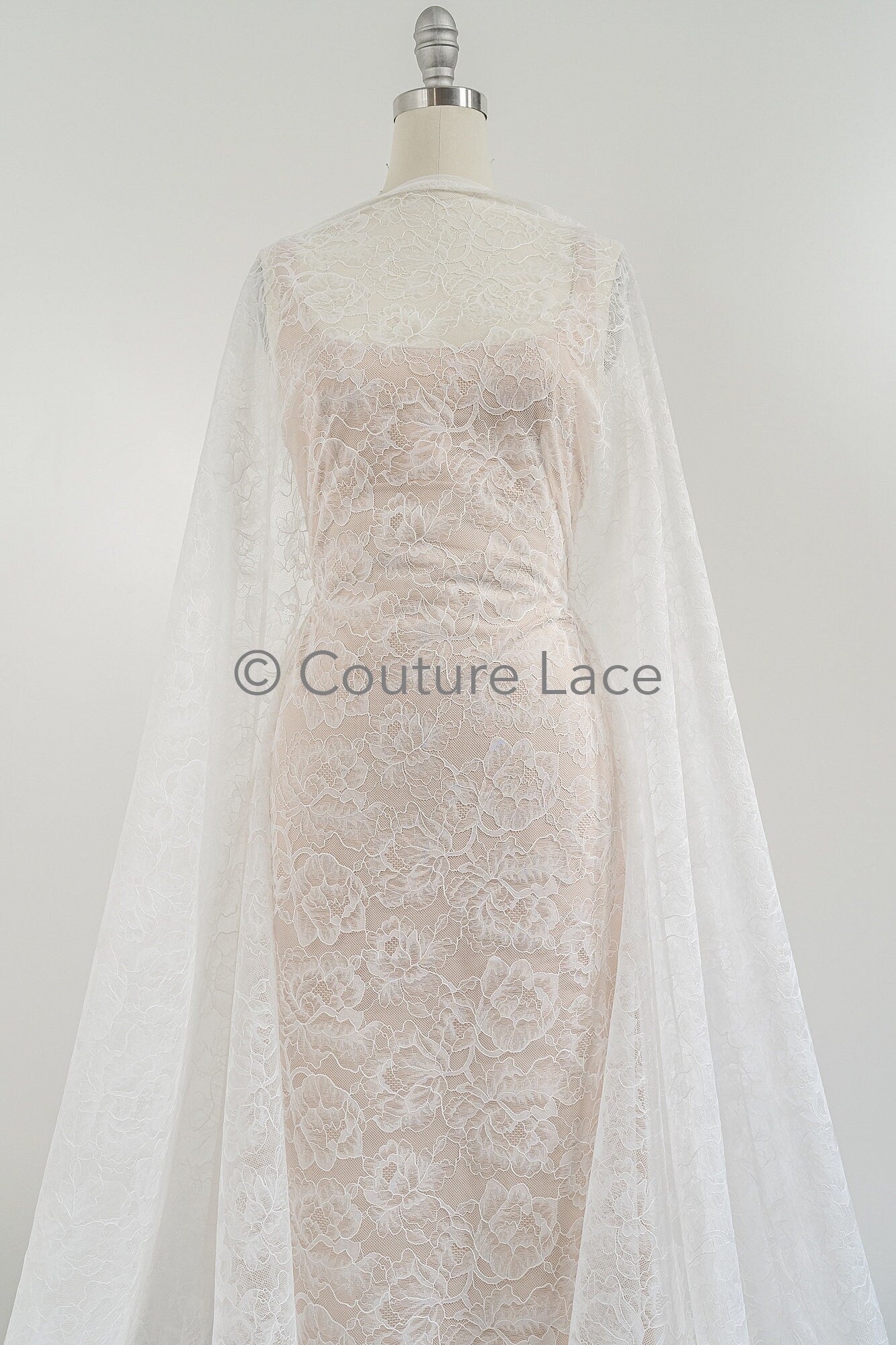 French Floral Lace / Bridal Raschel Lace / French Veil Lace / Bridal Chanitilly Lace / Edwardian Lace Fabric / / L23-170