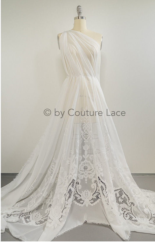 Encaje de novia con flores Off-White / Encaje de novia con motivos florales / Encaje floral para boda / Encaje de alta costura // L23-146