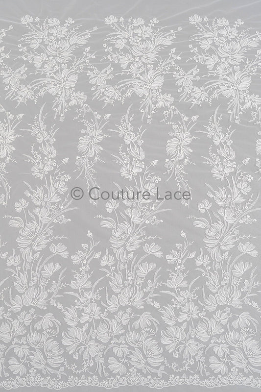 Encaje nupcial con flores color marfil / Encaje nupcial / Encaje floral para bodas / Encaje de alta costura // L23-547