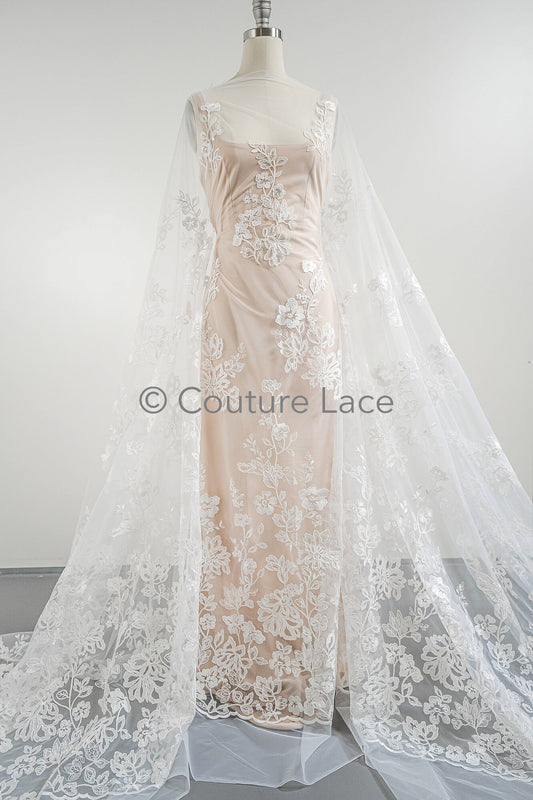 Dentelle nuptiale florale blanc cassé/ dentelle nuptiale avec fleurs/ dentelle de mariage florale/ dentelle Couture// L23-556