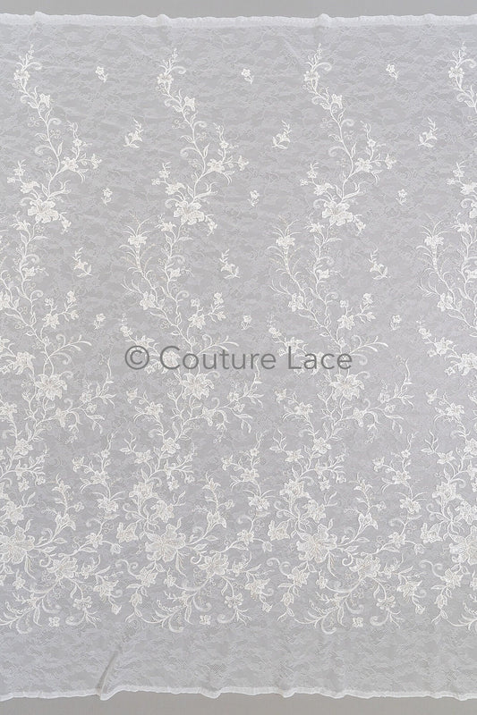 Tissu de dentelle perlée Off-White/ Tissu de dentelle Couture/ Tissu de dentelle nuptiale/ Dentelle perlée// L23-577