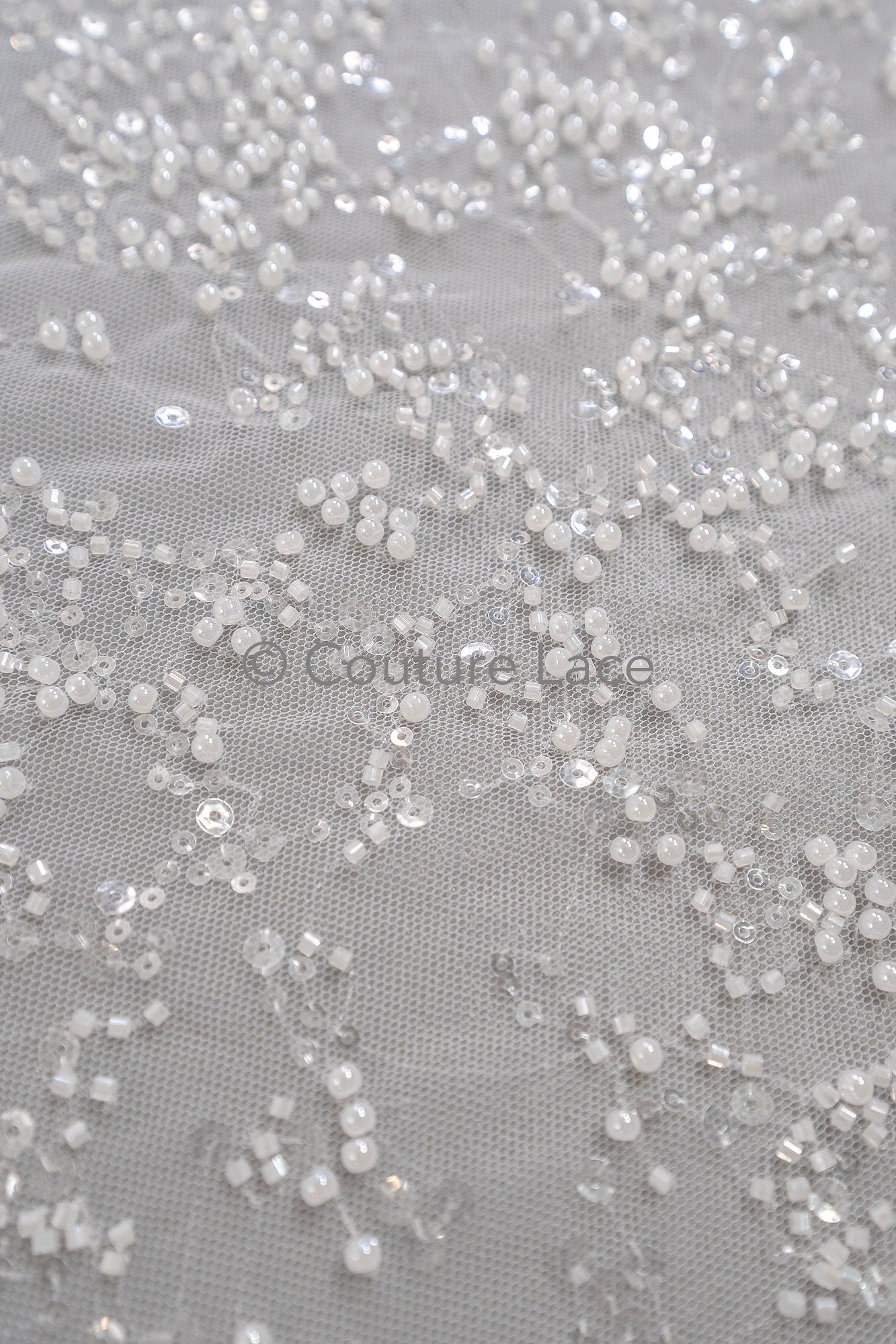 Perlen Spitzenstoff Off-White/ Couture Spitzenstoff/ Braut Spitzenstoff/ Perlen Perlen Spitze// L23-558