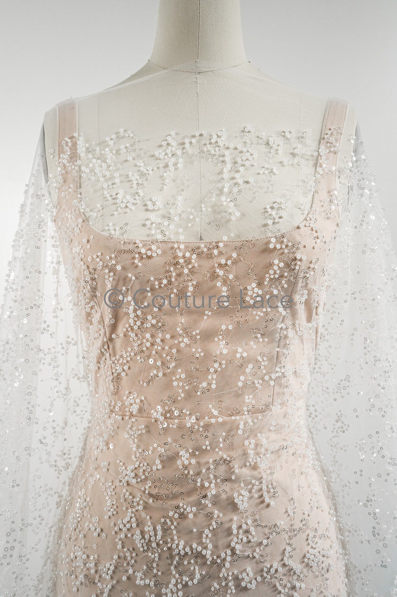 Perlen Spitzenstoff Off-White/ Couture Spitzenstoff/ Braut Spitzenstoff/ Perlen Perlen Spitze// L23-558