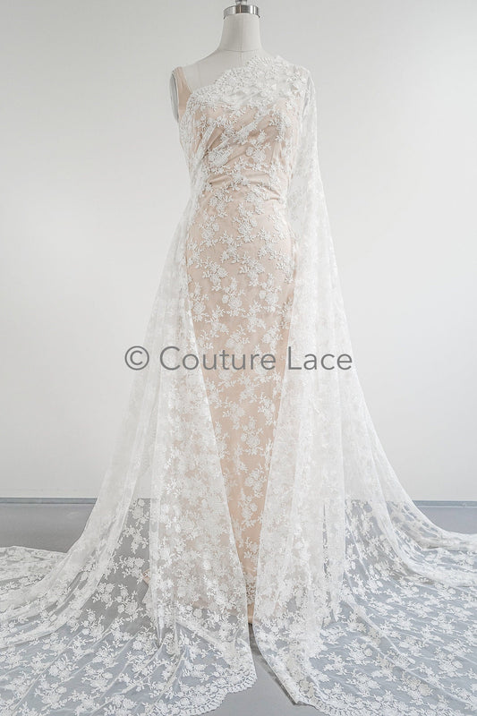 Dentelle nuptiale florale blanc cassé/ dentelle nuptiale avec fleurs/ dentelle de mariage florale/ dentelle Couture// L23-598