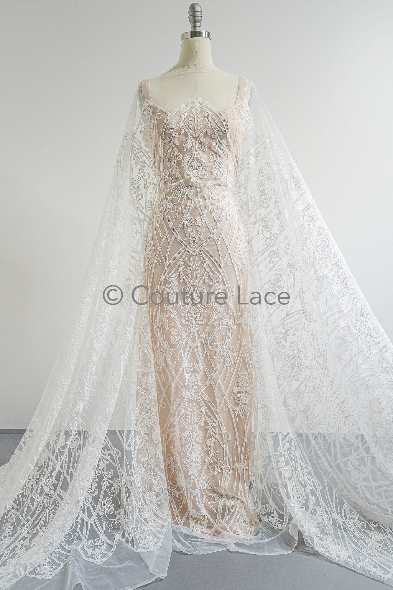 Floral bridal lace off-white/ bridal lace fabric/ floral wedding lace/ couture lace// L23-601