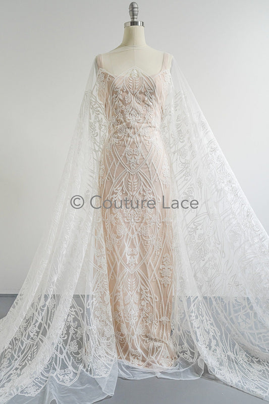 Dentelle nuptiale florale Off-White/ tissu de dentelle nuptiale/ dentelle de mariage florale/ dentelle couture// L23-601