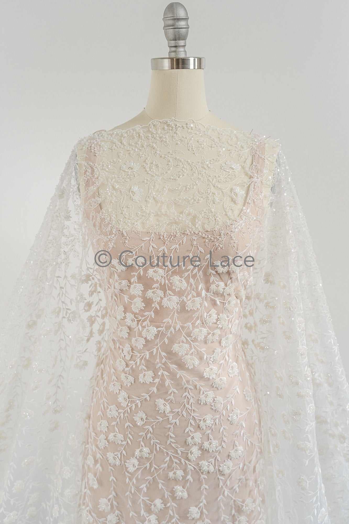 Perlen Spitze Stoff Off-White/ Perlen Brautspitze/ Couture Spitzenstoff/ Perlen Spitze// L23-572