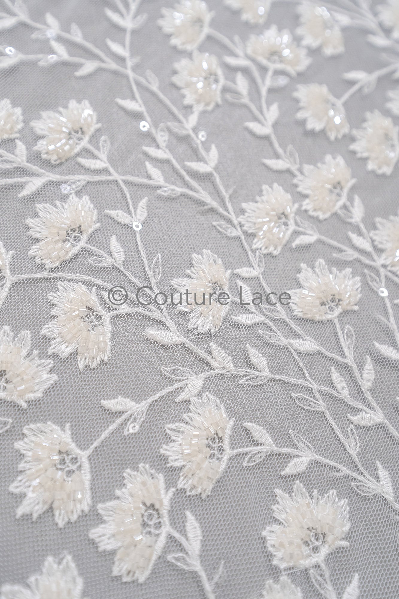 Pearl lace fabric off-white/ Pearl bridal lace/ Couture lace fabric/ Pearl lace// L23-572