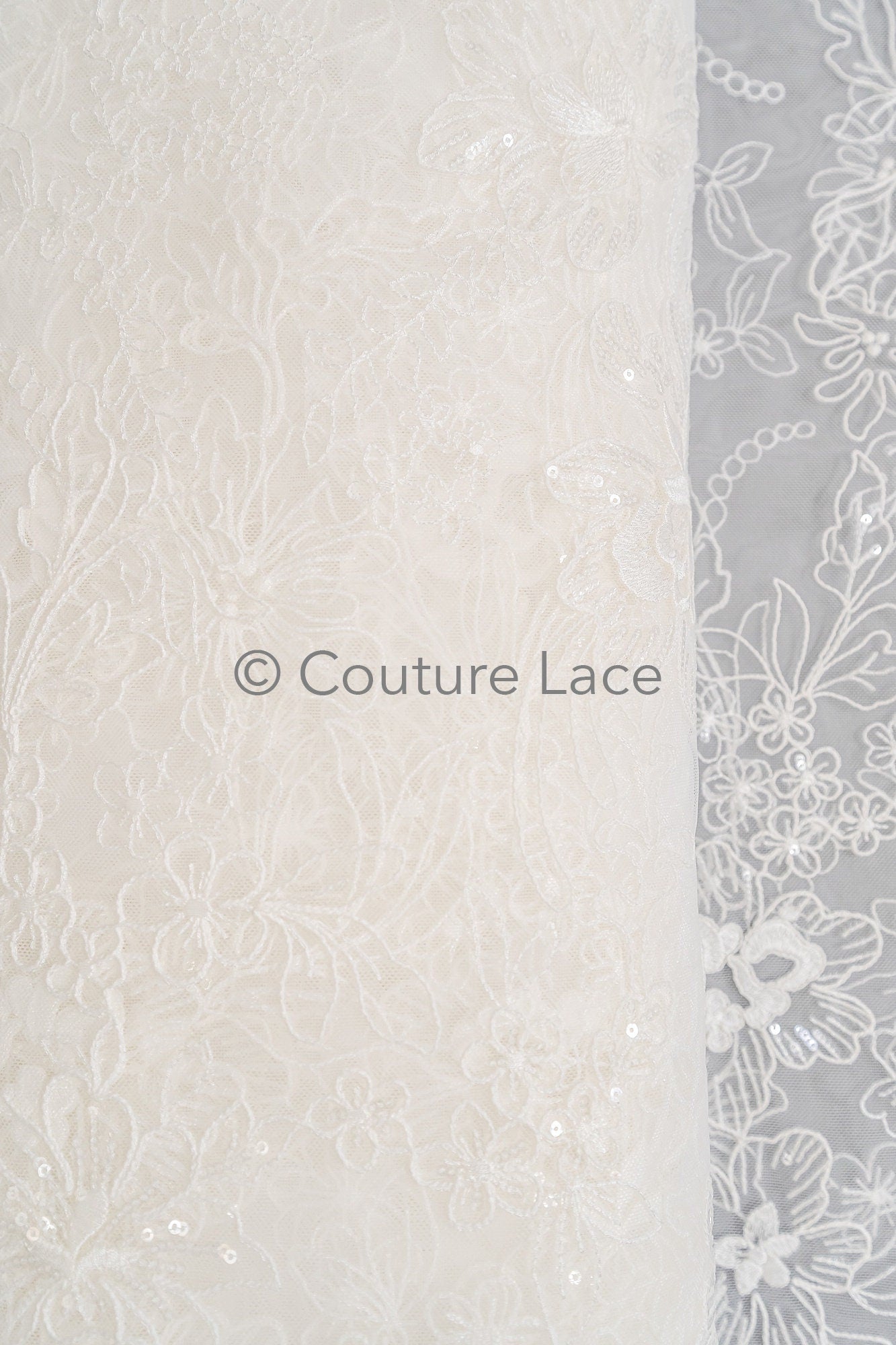 Floral Bridal Lace Off-White/ Bridal lace with flowers & sequins/ floral bridal lace// L23-554