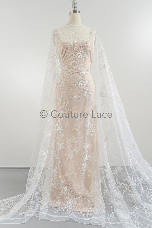 Encaje de Novia con Flores Off-White / Encaje de Novia con Flores y Lentejuelas / Encaje Floral para Novia / L23-554