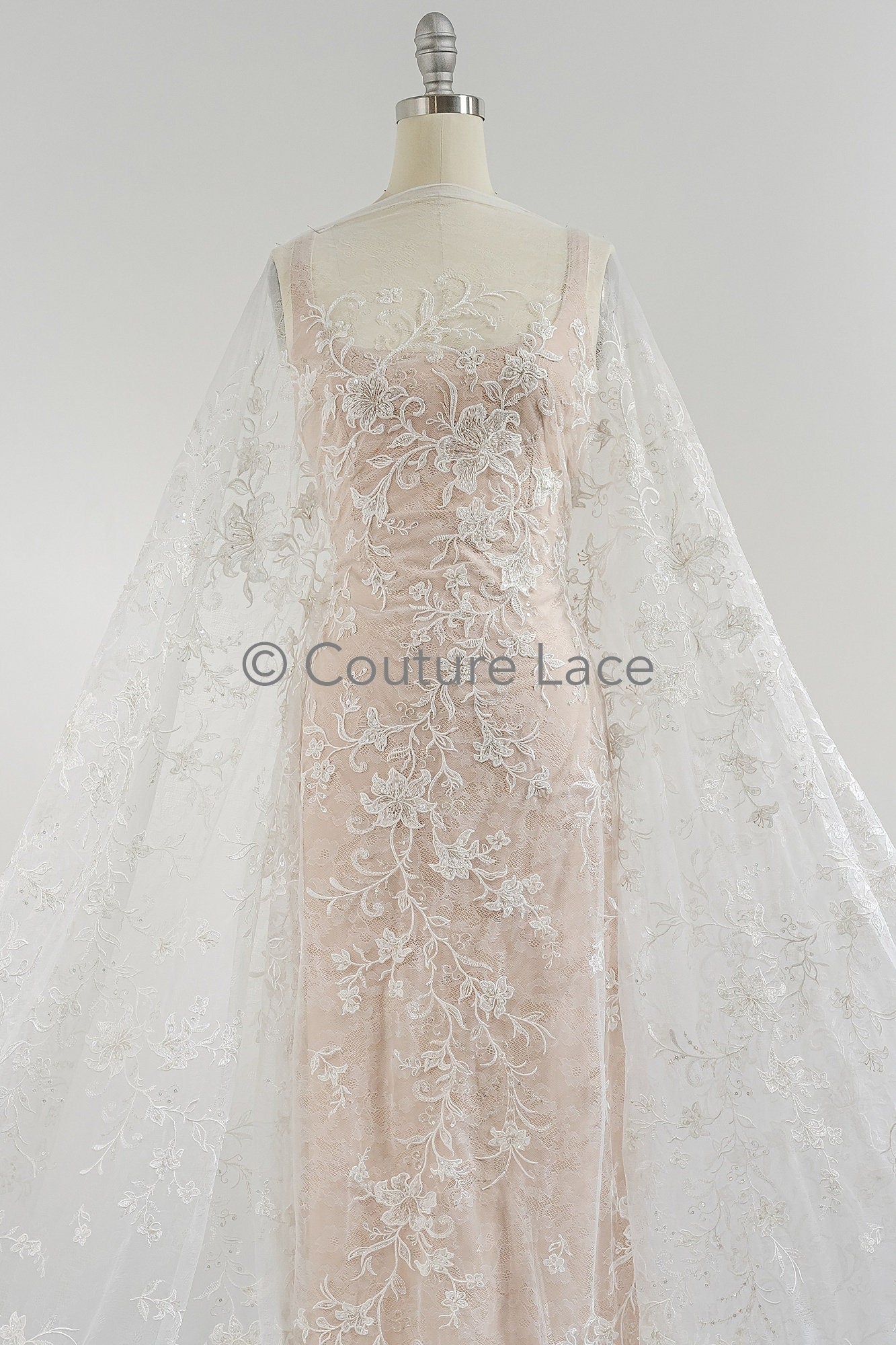 Perlen Spitzenstoff Off-White/ Couture Spitzenstoff/ Braut Spitzenstoff/ Perlen Spitze// L23-577