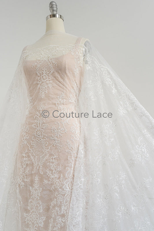 Dentelle nuptiale florale blanc cassé/ dentelle nuptiale avec fleurs/ dentelle de mariage florale/ dentelle Couture// L23-576