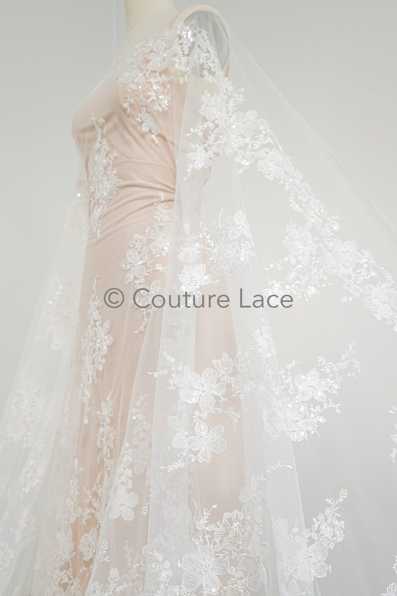 Floral Bridal Lace Off-White/ Bridal Lace/ Floral Wedding Lace/ Couture Lace// L23-606