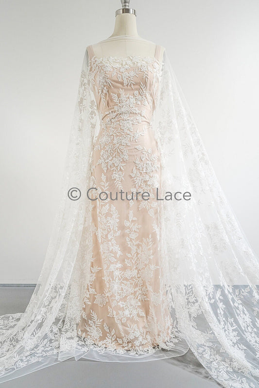 Encaje de flores color marfil / encaje de novia romántico / encaje francés para novia / encaje floral de novia // L23-593