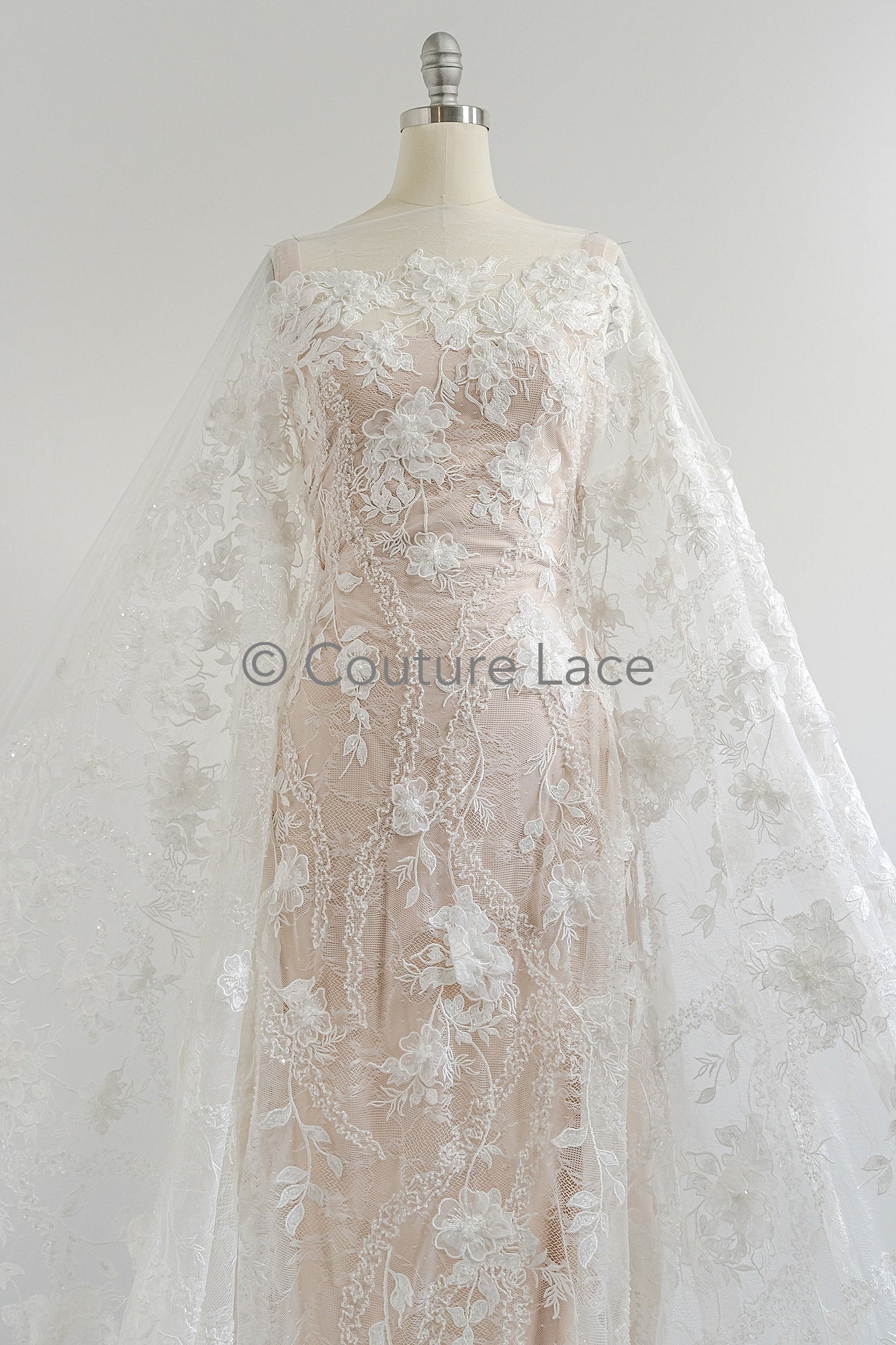 3D Blumen Spitzenstoff/ Braut Spitze Off-White/ romantischer Blumen Spitzenstoff/ Hochzeit Spitzenstoff// L23-608