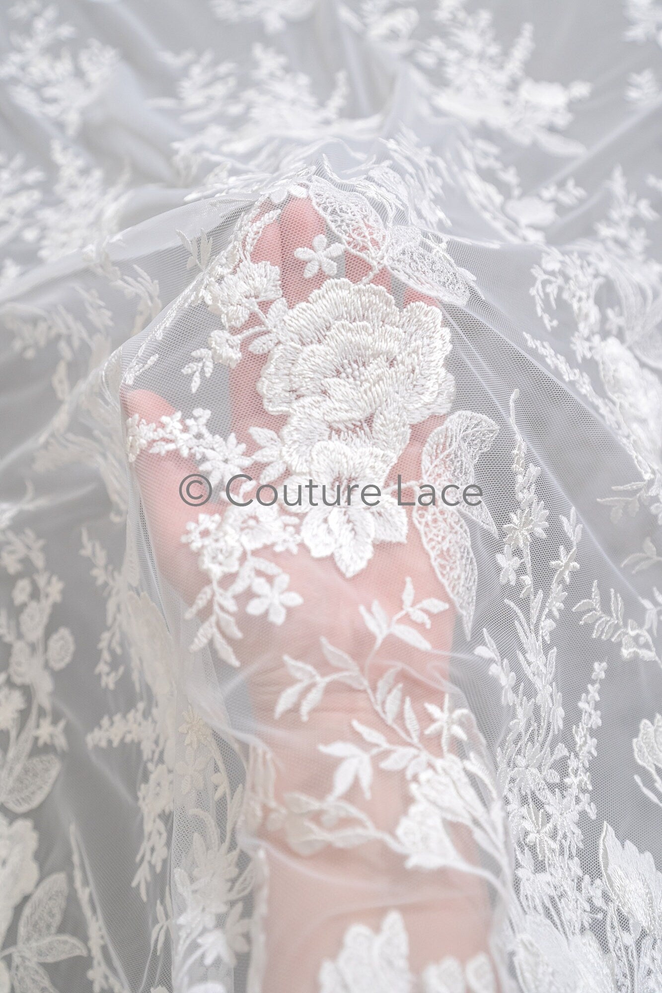 Blumen Braut Spitze Off-White/ Brautspitze mit Blumen/ Hochzeit Spitze/ Couture Spitze// L23-609