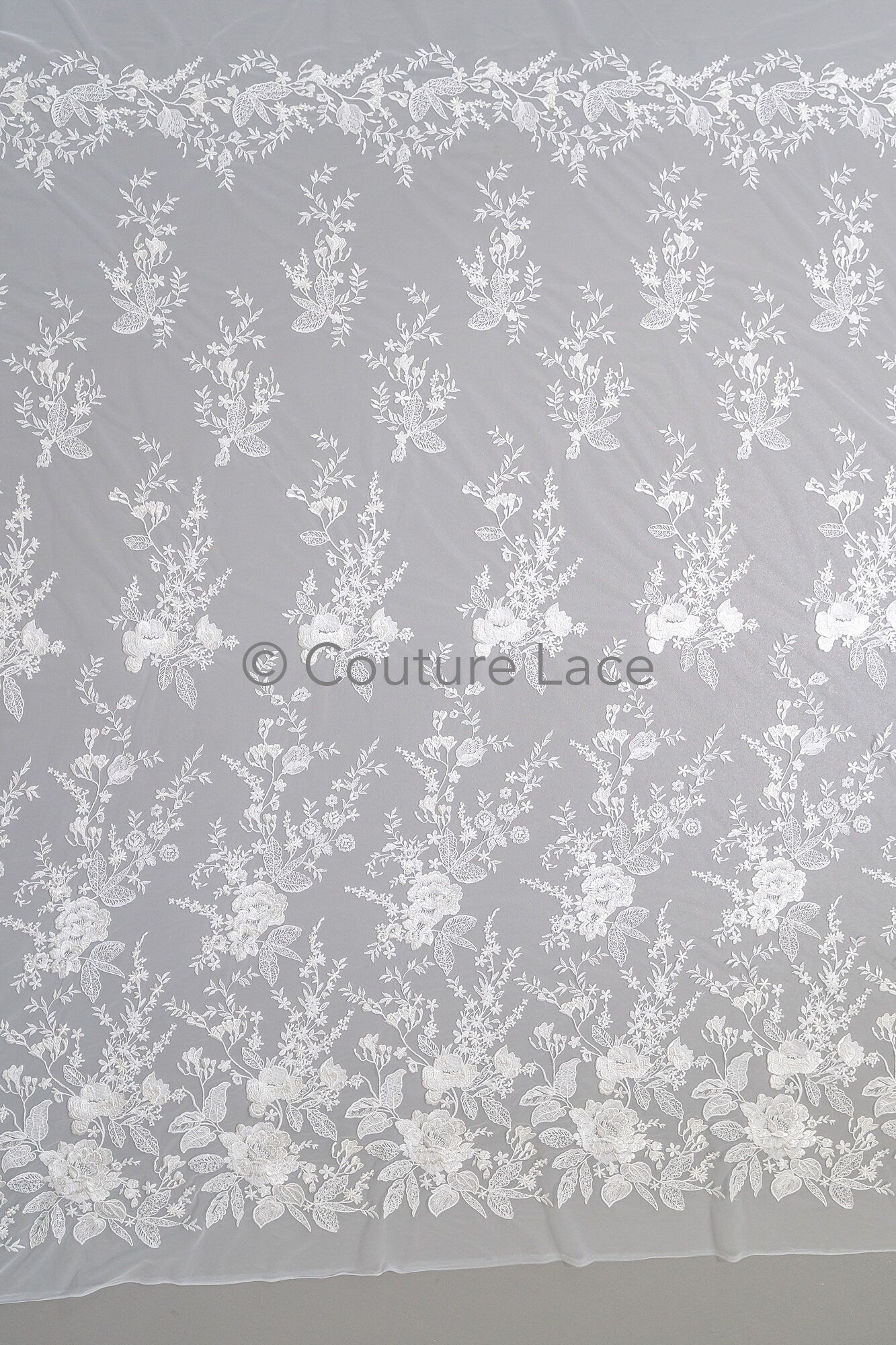 Blumen Braut Spitze Off-White/ Brautspitze mit Blumen/ Hochzeit Spitze/ Couture Spitze// L23-609