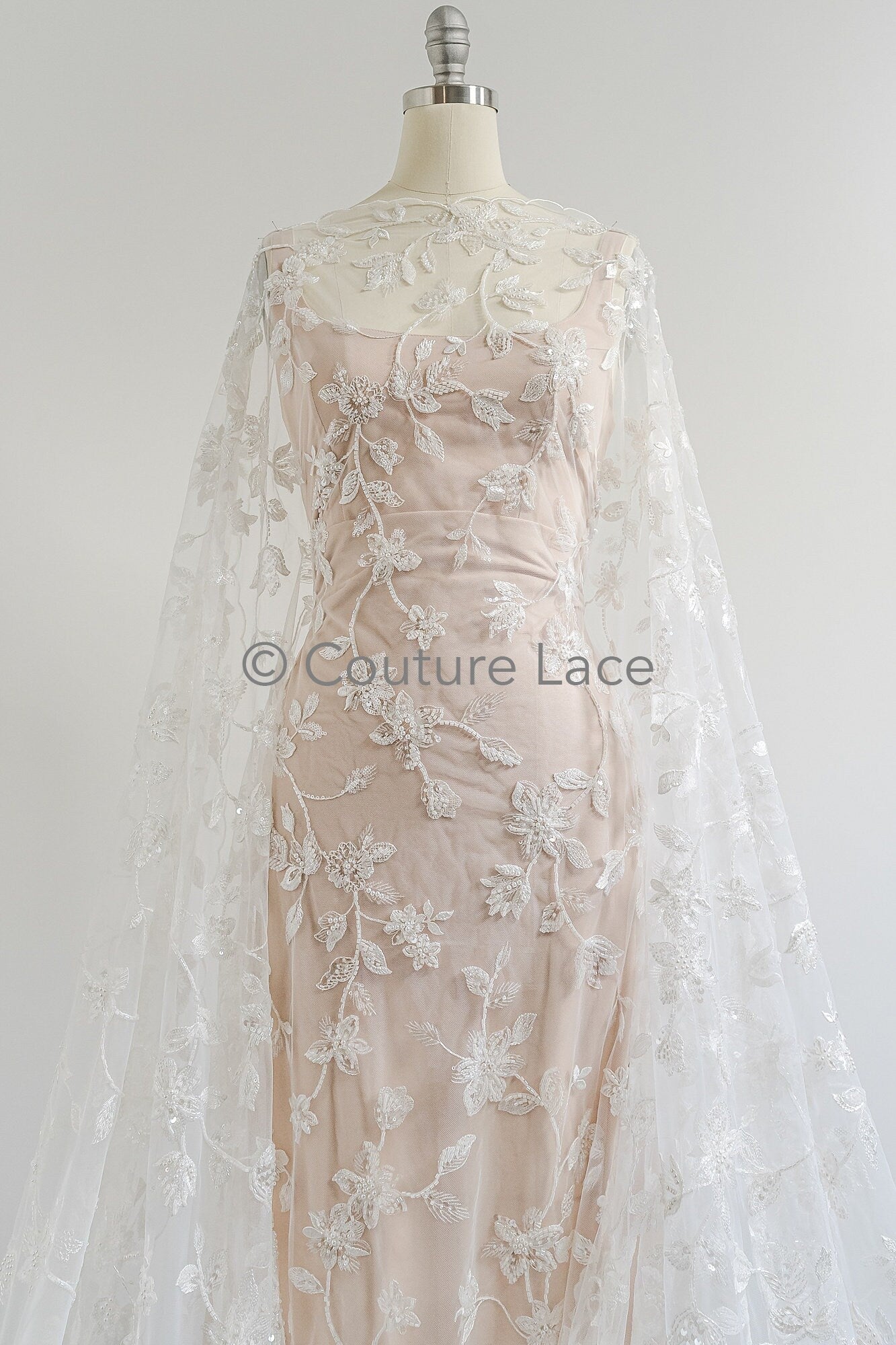 Perlen Spitzenstoff Off-White/ Couture Spitze Stoff/ Braut Spitzenstoff/ Perlen Spitze// L23-610