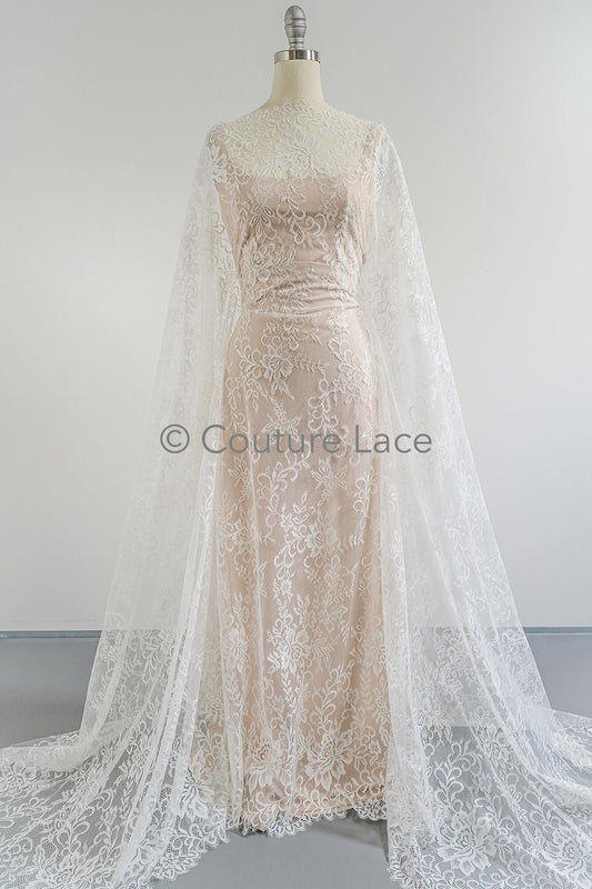 3yds français dentelle/ dentelle florale nuptiale/ dentelle nuptiale blanc cassé/ dentelle florale de mariage/ dentelle chantilly// L23-620