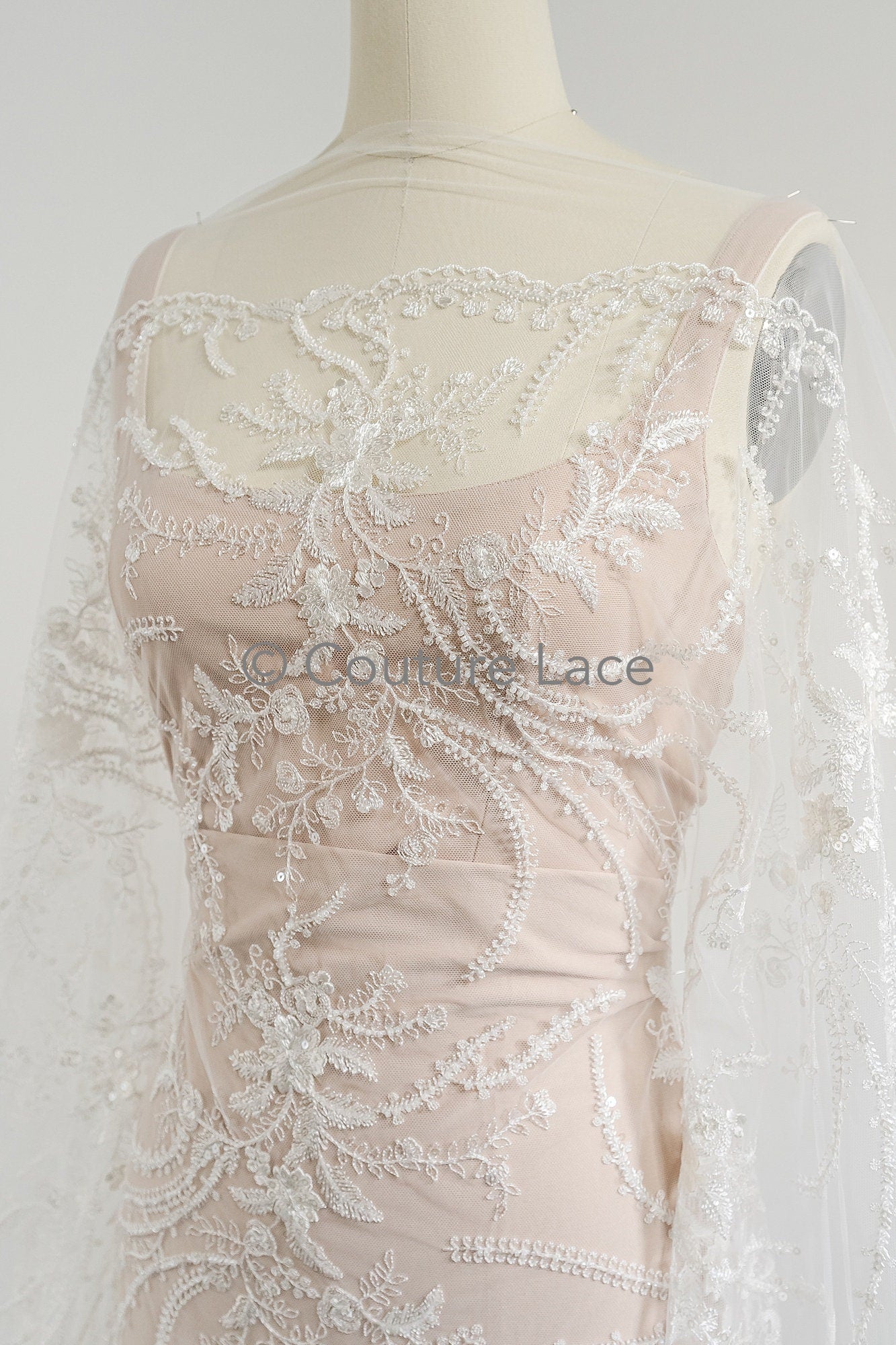 Perlen Spitzenstoff Off-White/ Perlen Brautkleid Spitze/ Couture Spitze Stoff/ Perlen Spitze// L23-622
