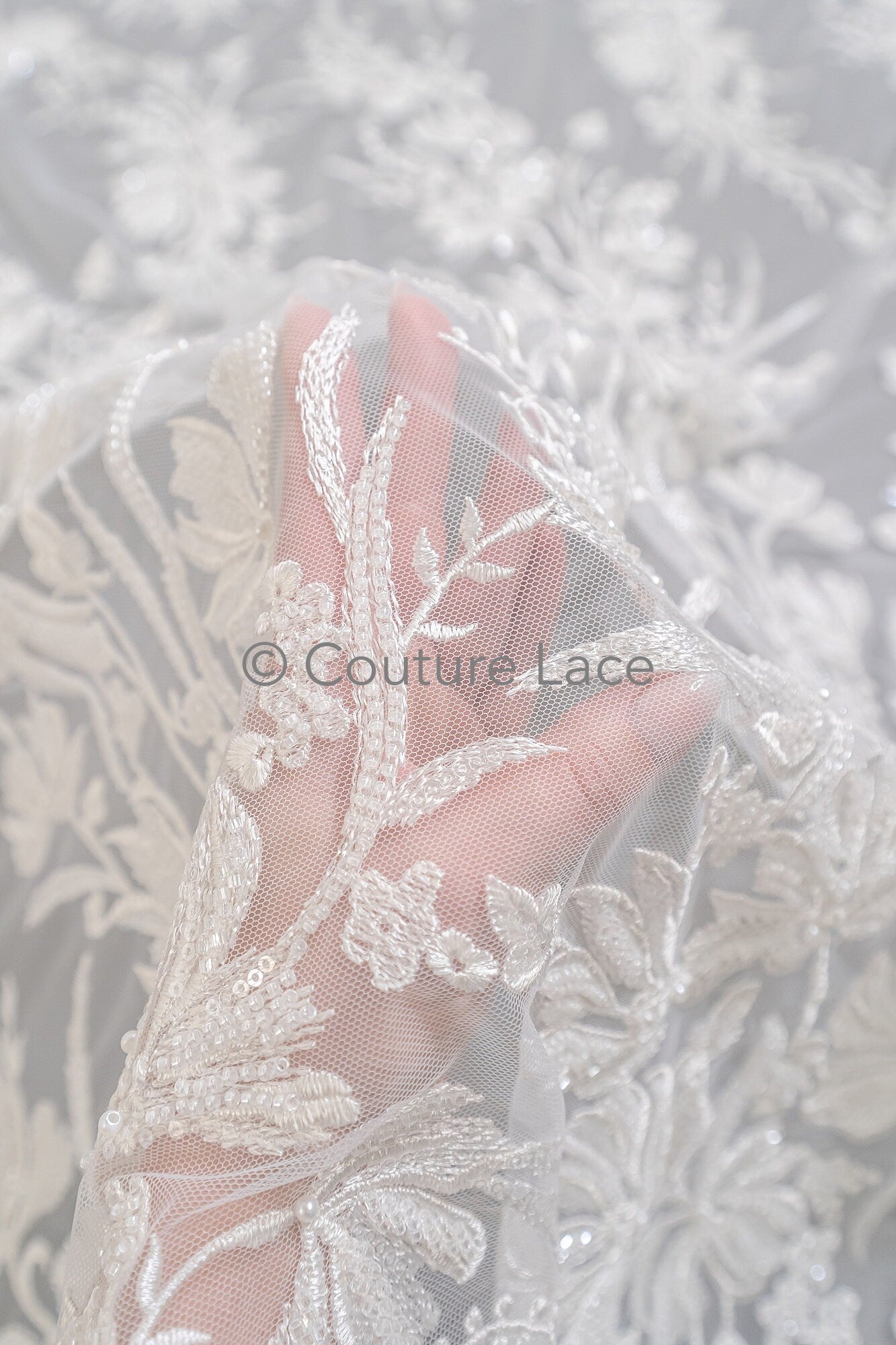 Perlen Spitzenstoff Off-White/ Couture Spitze Stoff/ Brautspitze Stoff/ Perlen Spitze// L23-625