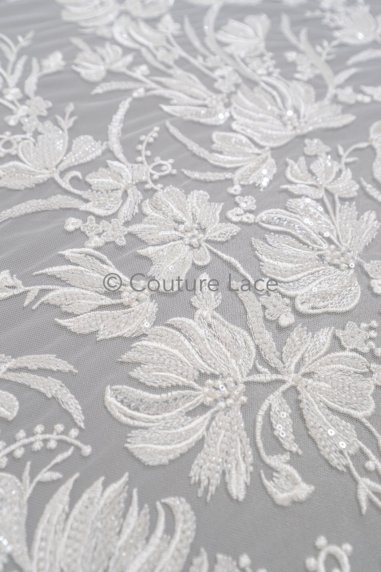 Perlen Spitzenstoff Off-White/ Couture Spitze Stoff/ Brautspitze Stoff/ Perlen Spitze// L23-625
