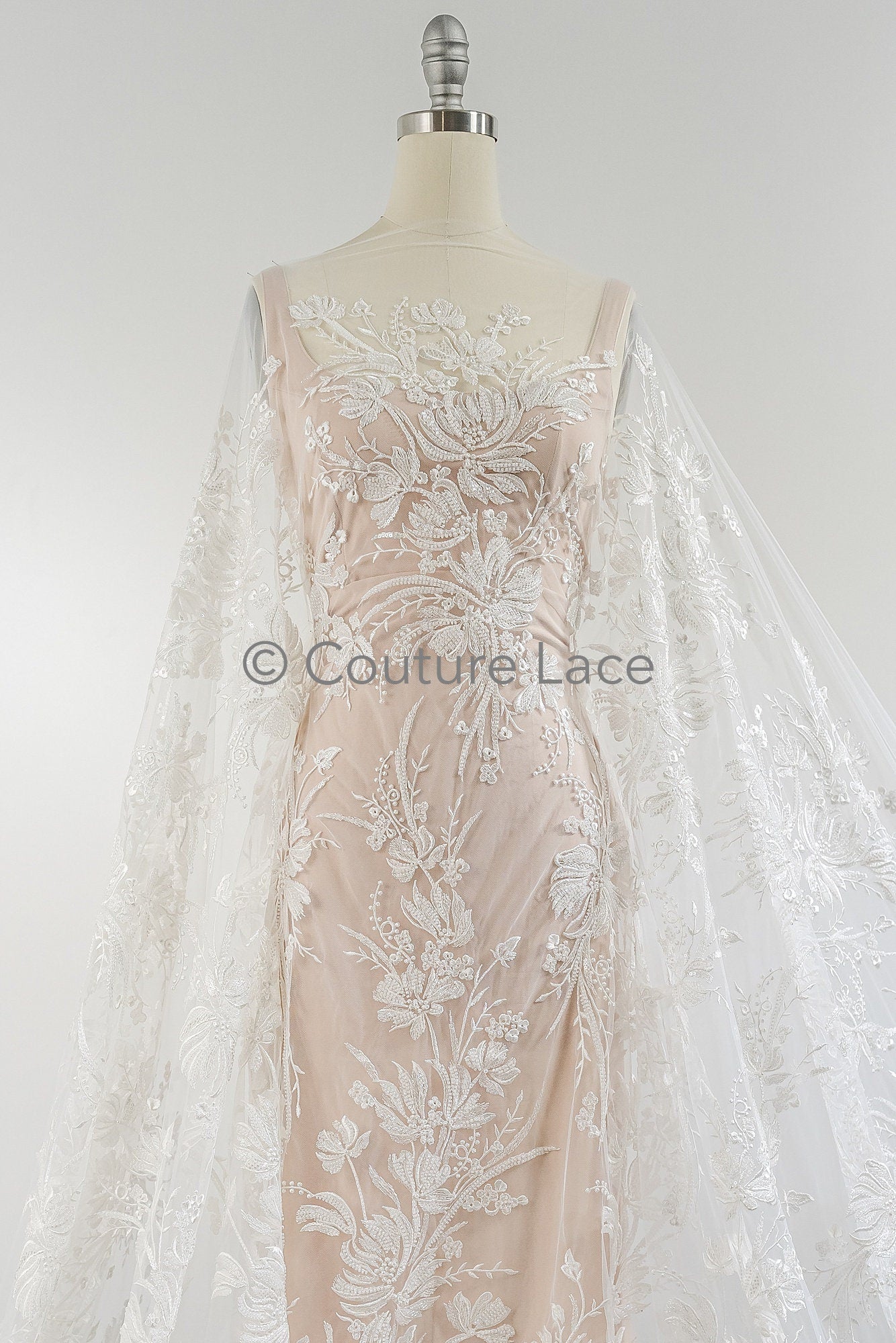 Perlen Spitzenstoff Off-White/ Couture Spitze Stoff/ Brautspitze Stoff/ Perlen Spitze// L23-625