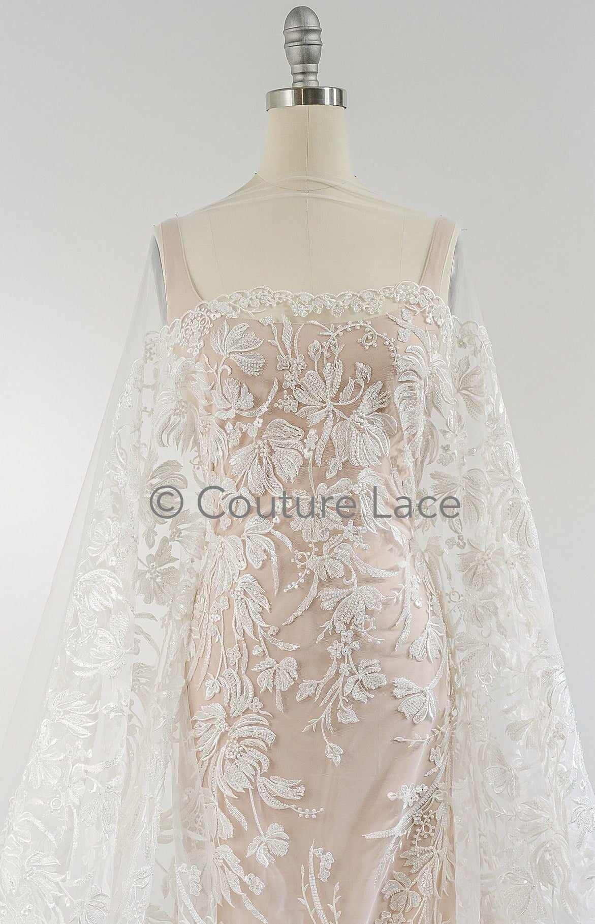 Perlen Spitzenstoff Off-White/ Couture Spitze Stoff/ Brautspitze Stoff/ Perlen Spitze// L23-625