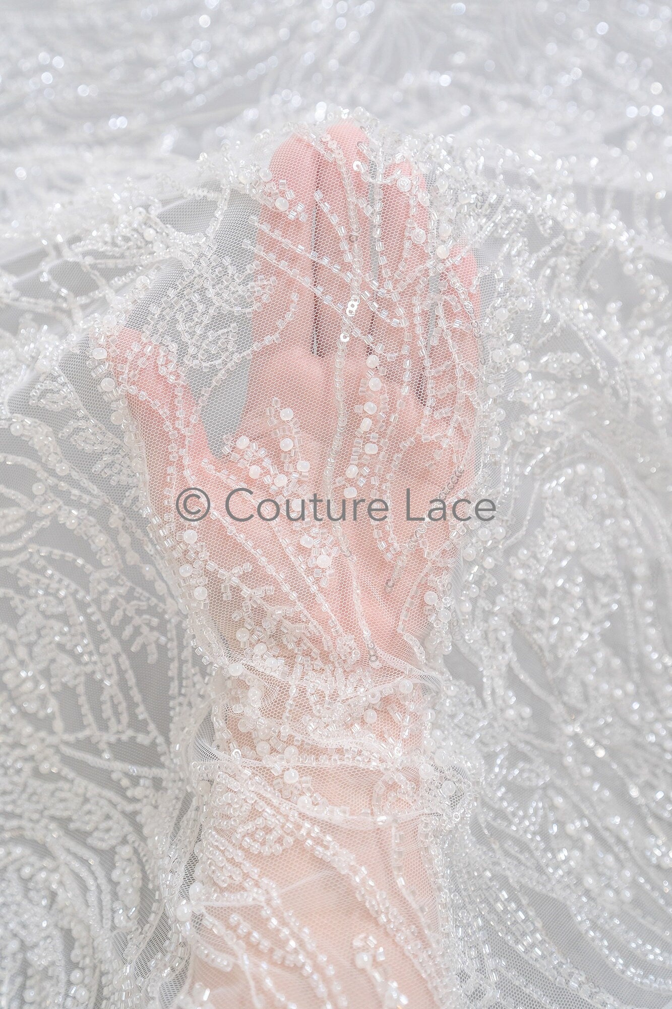 Perlen Spitzenstoff Off-White/ Couture Spitze Stoff / Brautspitze Stoff/ Perlen Spitze// L23-626
