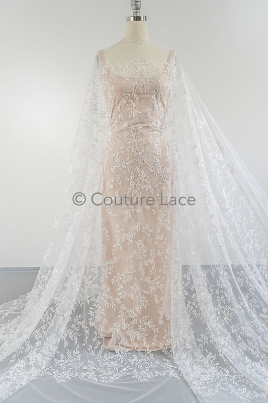 Dentelle nuptiale florale Off-White/ Dentelle nuptiale avec fleurs/ Dentelle de mariage/ Dentelle Couture// L23-628