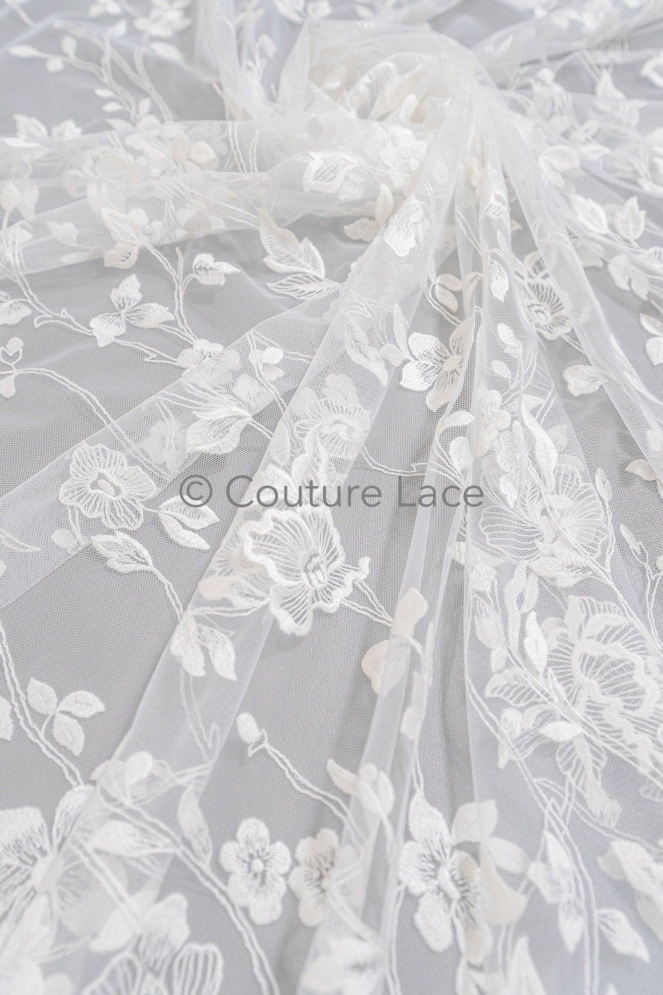 Blumen Braut Spitze Off-White/ Brautspitze mit Blumen/ Hochzeit Spitze/ Couture Spitze// L23-629