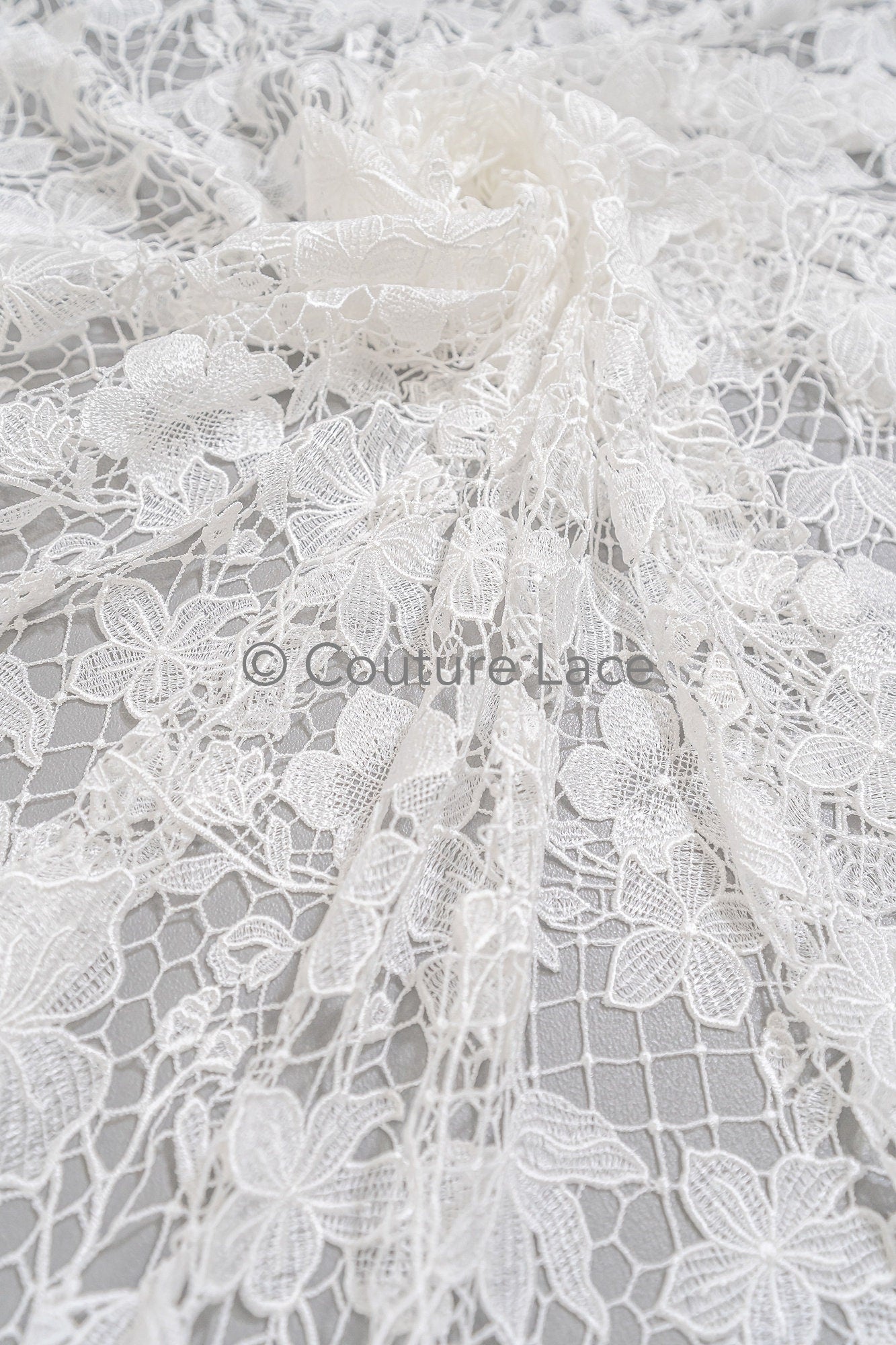 Floral Nottingham Lace Off-White/ foamy guipure lace/ boho lace/ bridal lace/ couture lace// L23-630