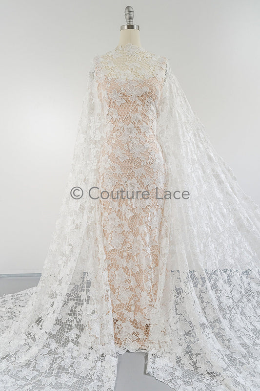 Dentelle florale blanc cassé de Nottingham/ Dentelle Guipure mousseuse/ Dentelle Boho/ Dentelle nuptiale/ Dentelle Couture// L23-630