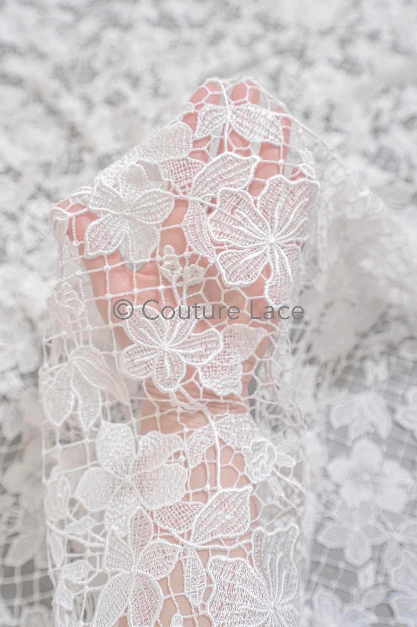 Floral Nottingham Lace Off-White/ foamy guipure lace/ boho lace/ bridal lace/ couture lace// L23-630