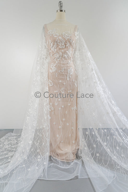 Florale Braut Spitze Off-White/ Brautspitze Stoff mit Pailletten/ florale Hochzeit Spitze mit Pailletten/ Couture Spitze// L23-632